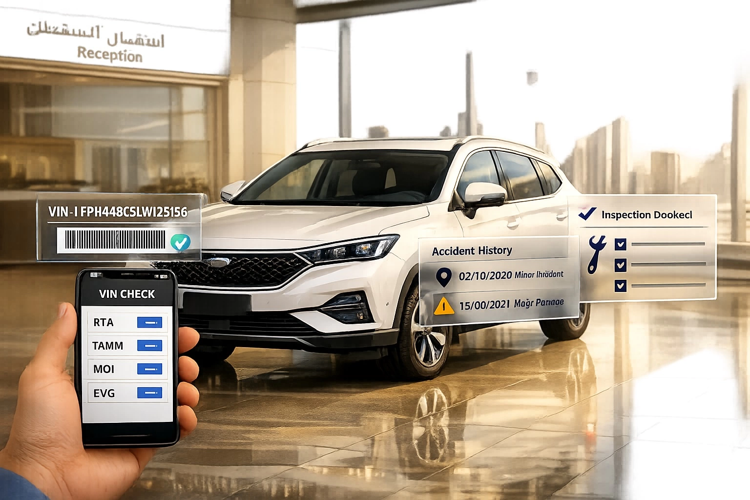 buy used chinese car uae vin accident history workflow